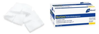Produktbild von BeeSana® Mullschlitzkompresse, unsteril, 12-fach, 1 Packung = 100 Stück
