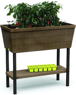 Obrázok produktu pre Vysoký záhon na balkón s zavlažovaním, 82 x 38 x 78 cm, 48 l, hnedý