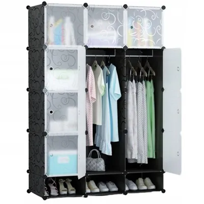 Image de Grande armoire modulaire noire armoire pliante spacieuse