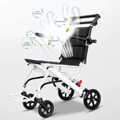 Productafbeelding van Opvouwbare rolstoel, draagbare transportstoel, lichtgewicht, hulpmiddel voor mobiliteit, rolstoel met vier wielen, voorzien van verstelbare veiligheidsgordel, Polyurethanwielen voor reizen, geschikt voor volwassenen en ouderen
