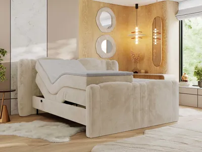 Produktbild von MKS MEBLE Boxspringbett mit motor FORTINA 200x200 cm elektrisch verstellbar 7-Zonen Multipocket Matratze Bettkasten Polsterbett - Creme Plüsch - H4