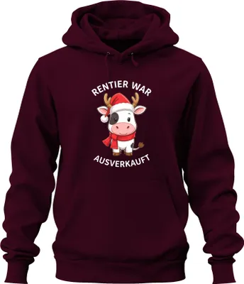 Produktbild von Weihnachten Kuh lustig Rentier war t Geschenk niedlich Uni Hoodie Kapuzenpullover, Burgundy, L