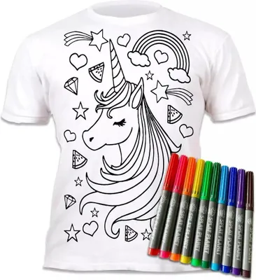Image de T-shirt recolorable avec marqueurs Licorne 5-6 ans