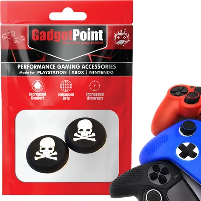 Produktbild von Thumbgrips - Thumb Grips voor PlayStation, PS5, Xbox X/S, One & Switch Pro Controller - Gaming Thumbgrips - Performance Anti-Slip Thumbsticks - Bescherming Accessoires - Skelet - Zwart met Wit -