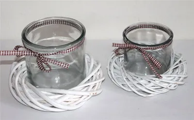 Produktbild von 019, 2'er Set Windlicht aus Glas mit Weidenkranz weiß M & S