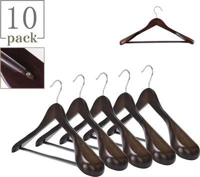 Produktbild von Kleiderbügel und Anzugbügel aus Holz mit extra breiter Schulterauflage 10 Stück (Dunkle Farbe)