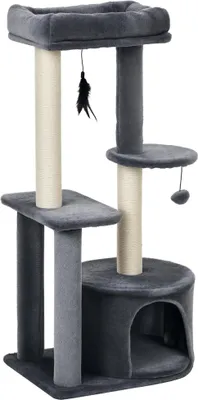 Image de PawHut Arbre à chats avec griffoirs grattoirs sisal naturel centre d'activités niche plateformes 2 jouets suspendus gris