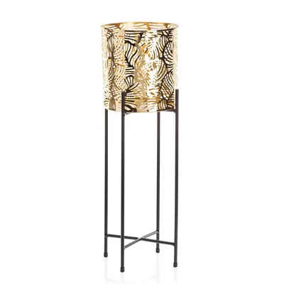 Produktbild von Progarden Übertopf mit Ständer aus Metall gold/schwarz 45cm x 14,5cm