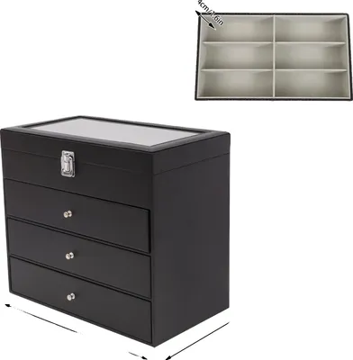 Produktbild von Brillenorganizer, abschließbar, mehrschichtige Aufbewahrung, schwarz