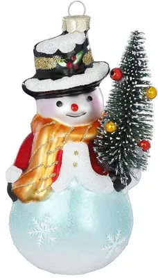 Produktbild von Christbaumschmuck Glas Schneemann mit Tannenbaum 13cm bunt