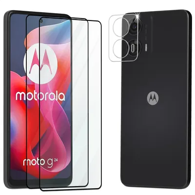 Zdjęcie produktu dla 2-pak Motorola Moto G24 Szkło ochronne na ekran & 2-pak ochrona obiektywu - Szkło hartowane 9H - Super jakość 3D