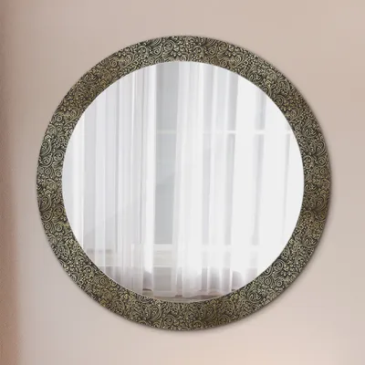 Produktbild von Modern Spiegel - Wandspiegel Design Wandmontage – Badspiegel mit Aufdruck - Rundspiegel - Gold Ornamente - Rund: Ø80cm