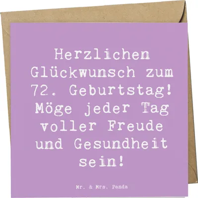 Produktbild von Mr. & Mrs. Panda Grußkarte Spruch 72. Geburtstag - Lavendeltraum - Geschenk, Klappkarte, besondere Momente, anlasskarte, Geburtstagsgeschenk, Geschenke, faltkarte, Feier