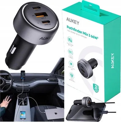 Image de AUKEY CC-P1 Pathfinder 66W 2x usb-c 1x usb fast car charger