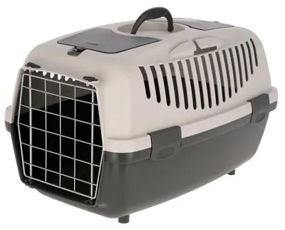 Produktbild von Transportbox Katze Katzenbox Tiertransportbox - Kunststoff - 55 x 36 x 35 cm - Hellgrau und Dunkelgrau - Für das Auto