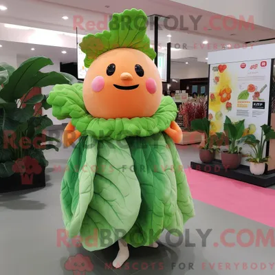Produktbild von Maskottchenfigur REDBROKOLY eines Pfirsichkohlblattes mit Minirock und Schalnadeln