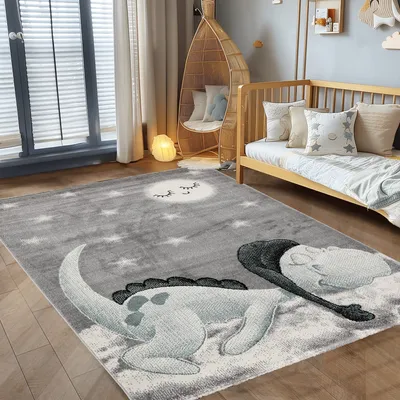 Produktbild von Kinderteppich Kinderzimmer Dinosaurier Design Kinder Teppich Babyzimmer Weich, Grösse:160 cm Rund
