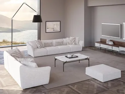 Produktbild von Luxus Weiß 2x Sofa Viersitzer Wohnzimmer Couchtisch Modern Textil Einrichtung