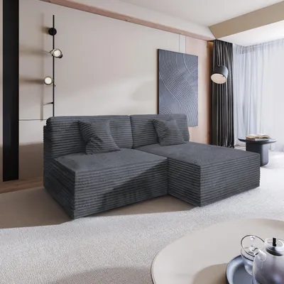 Produktbild von Masseno Ecksofa FIORO mit Schlaffunktion L-Form, Sofa mit Bettkasten, Wohnzimmersofa, Couch, Soffa, Bettsofa, Couchgarnitur- Grau, TILIA 90