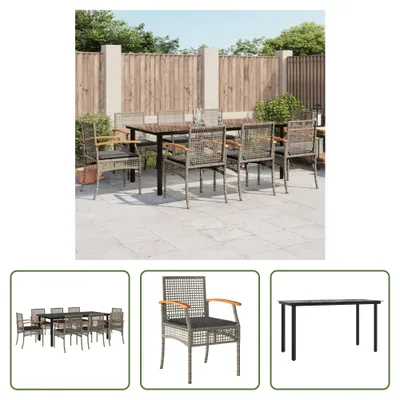 Produktbild von The Living Store 9-tlg. Garten-Essgruppe mit Kissen Grau Poly Rattan