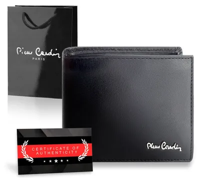 Zdjęcie produktu dla Pierre Cardin portfel męski skóra naturalna czarny RFID 10,5x8,5 cm torebka certyfikat