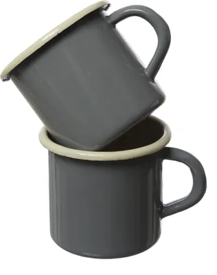 Krüger Becher - Blechbecher emailliert - D: 8cm - 0,35L - grau, creme - 2 Stück