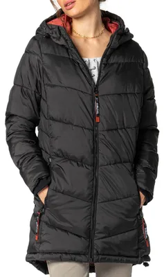 Produktbild von Sublevel Damen Winterjacke Stepp-Mantel mit Kapuze lang & tailliert, Outdoorjack