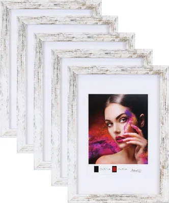 Produktbild von 2er 3er 5er Set Holz Bilderrahmen Lifestyle Plexi Foto Rahmen Collage Wanddeko Poster HR-25 - Farbe: 5er Pack Shabby Weiß | Format: 30x30