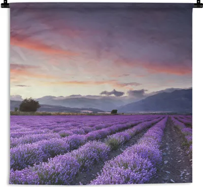 Produktbild von MuchoWow® Wandteppich Wandbehang Sonnenuntergang über Lavendel 90x90 cm Tapisserie Dekoration Wandtuch - Wandaufhänger
