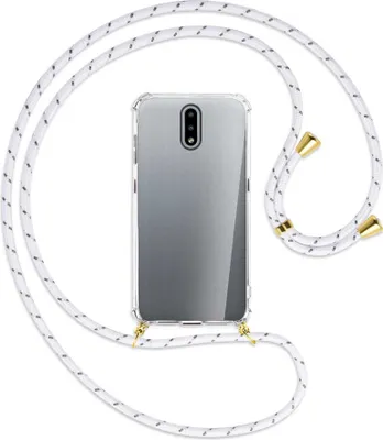 Produktbild von Handykette Backcover-Schutzhülle mit Band (Metall goldfarben) für Nokia 2.3 - weiß/grau
