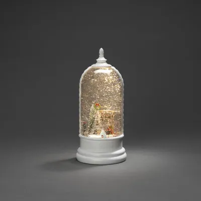 Produktbild von Konstsmide 4263-200 LED Wasserlaterne, weiß, "Paris Szene", rotierend, mit an/aus Schalter, 5h Timer, 1 warm weiße Diode, batteriebetrieben & USB, Innen, 0,1W, Batterie: 3 x C 1,5V (exkl.)