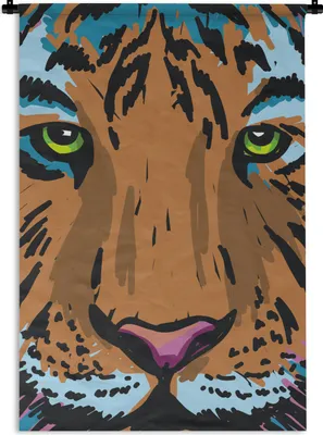 Produktbild von MuchoWow® Wandteppich Wandbehang Tiger - Farbe - Augen 90x135 cm Tapisserie Dekoration Wandtuch - Baumwolle - Wandskulptur