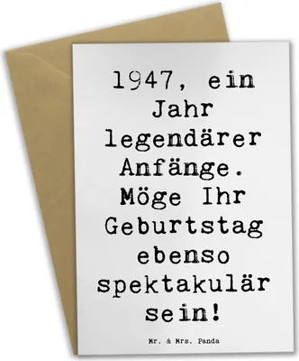 Produktbild von Mr. & Mrs. Panda Grußkarte Spruch 1947 Geburtstag - Weiß - Geschenk, Geburtsjahr, glückwunschkarten, Jubiläum, Happy Birthday, weihnachtskarten, Geburtstagsgrüße