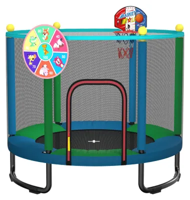 Kindertrampoline 150 cm mit Basketballring, Blau/Grün