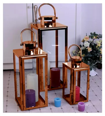 Produktbild von XXL Gartenlaternen Set aus Edelstahl in Rosegold, 3er Set