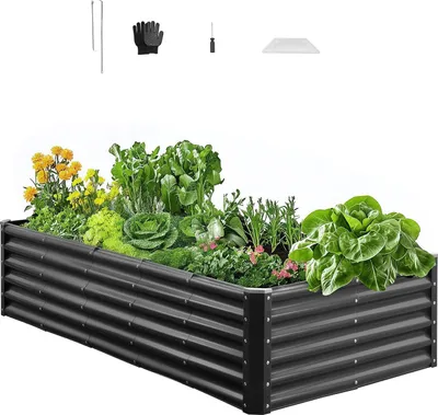 Obrázek produktu pro Kovový vyvýšený záhon – záhon na rostliny/zeleninu – rozměry 180 x 90 x 43 cm – otevřené dno – zaoblené hrany – pro zeleninu, květiny, bylinky a sukulenty