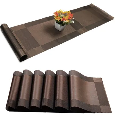 Produktbild von Tischset mit Tischläufer 6er Set PVC/Polyester Braun 45x30cm/30x180cm
