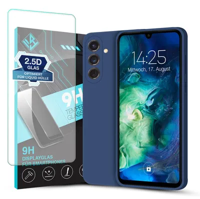 Produktbild von Hülle für Samsung Galaxy S24 mit 9H Displayglas Displayschutz Case Cover Bumper Smartphone Softgrip Schutzhülle Farbe: Blau