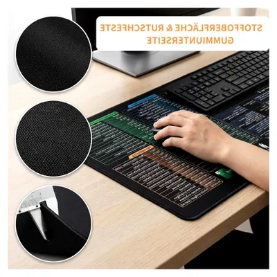 Produktbild von Großes Mauspad 80 × 30 cm mit Shortcut-Übersicht auf Deutsch, rutschfest für Tastatur und Maus, Büro Gadget für das Home Office