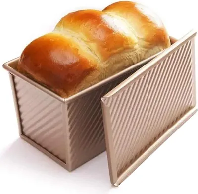 Produktbild von Brotbackform mit antihaftbeschichtetem Deckel – Backform Kohlenstoffstahl mit Bodenentlüftung, geeignet für Brot, Roségold