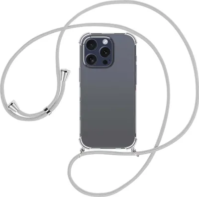 Produktbild von Handykette Backcover-Schutzhülle mit Band (Metall silberfarben) für iPhone 16 Pro - silbergrau