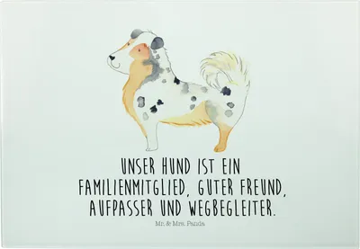 Produktbild von Mr. & Mrs. Panda Frühstücksbrett Hund Australien Shepherd - Weiß - Geschenk, Familie, Hackbrett, Sprüche, Schneideunterlage, Brotzeitplatte, Vesperplatte, Spruch