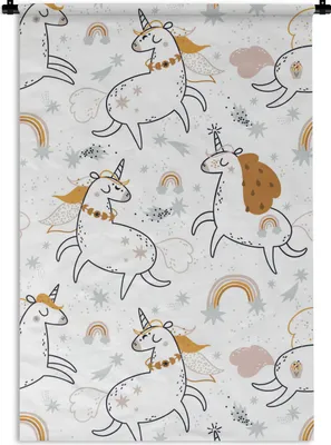 Produktbild von MuchoWow® Wandteppich Wandbehang Muster - Einhorn - Regenbogen 120x180 cm Tapisserie Dekoration Wandtuch - Schlafzimmer - Dekorationen für das Haus