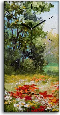 Produktbild von Wandbild Leinwand Bilder mit Uhr 30x60 Malerei Wiese Blumen Bäume Natur - schwarze Hände