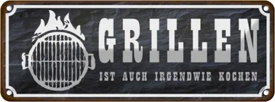 Produktbild von vianmo Blechschild 10x27 cm Grillen ist auch Kochen Spruch Zitat