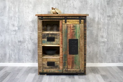 Produktbild von Sideboard Kommode mit Holzrolltür Mango massiv vielfarbig 75 x 90 x 36 cm LIBRO
