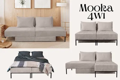 Produktbild von Kaiser Möbel Sofa mit schlaffunktion,  Ecksofa, Betten, Liegestuhl,  MOOKA 4in1-Multifunktions-System, stoff Velo Beige