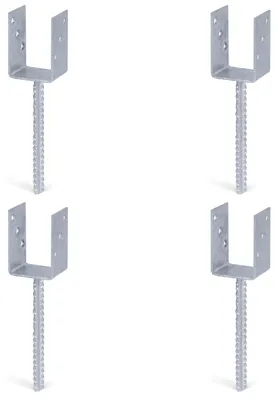 Zdjęcie produktu dla Alberts 4 x wsporniki słupków U z kotwą do betonu ze stali falistej, 71x104 mm, kotwa do betonu 200 mm, ocynkowana ogniowo, do osadzania w betonie