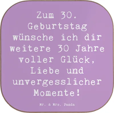 Produktbild von Mr. & Mrs. Panda Untersetzer für Gläser Spruch 30. Geburtstag Glück - Lavendeltraum - Geschenk, Geburtstagsgeschenk, Tassenuntersetzer, persönlicher, dreißig werden