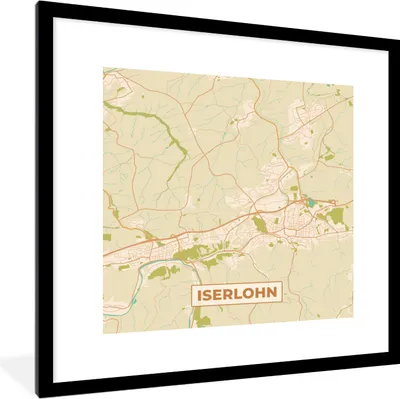 Produktbild von MuchoWow® Gerahmtes Poster Iserlohn - Karte - Vintage - Stadtplan 40x40 cm - Poster mit Schwarzem Bilderrahmen Wandposter Rahmen Foto Bilder - Poster - Plakat im Rahmen